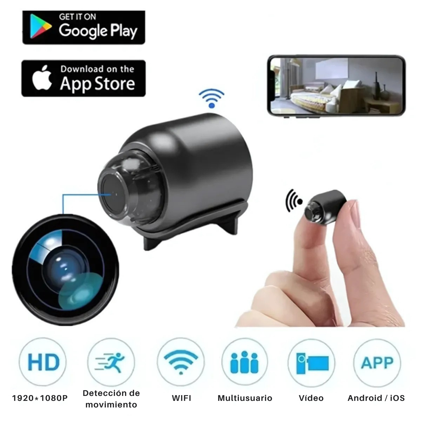 Mini Cámara Espía Full HD con Visión Nocturna – Discreta, Inalámbrica y Activada por Movimiento