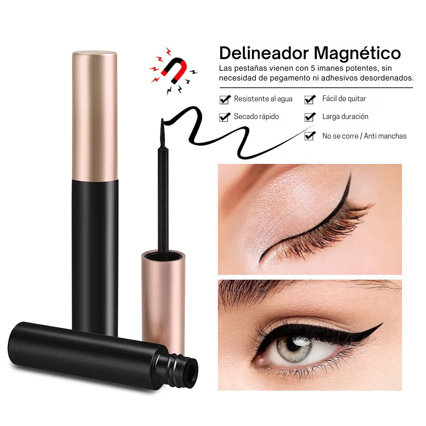 Kit de Pestañas Magnéticas Reutilizables con Delineador y Aplicador