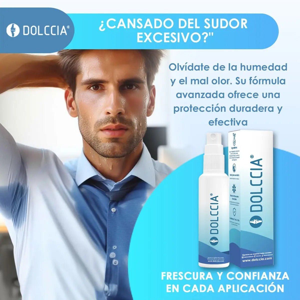 SPRAY ANTISUDOR DOLCCIA® – Control del Sudor por Hasta 7 Días con Una Sola Aplicación