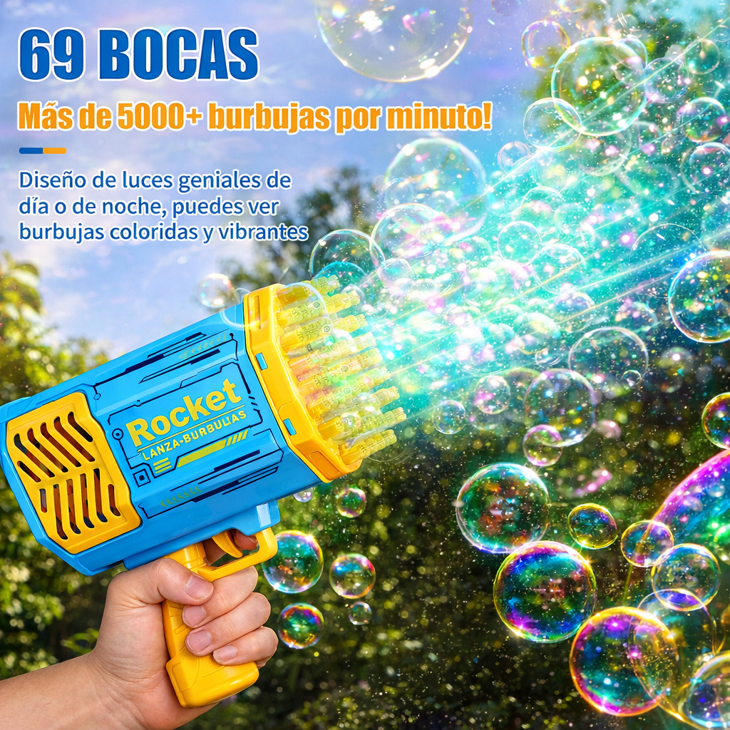 Pistola  Rocket Burbujas Automática para Niños