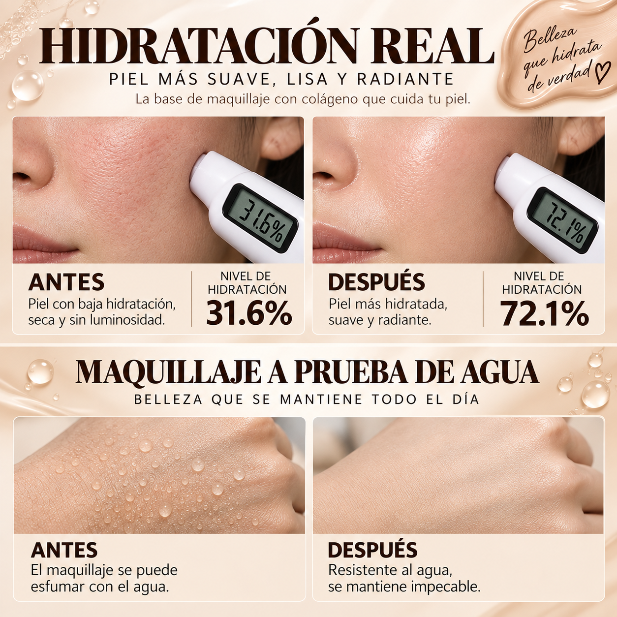 Base de Colágeno Hidratante - Cobertura Perfecta. Hidratación Profunda. Piel Radiante Todo el Día.