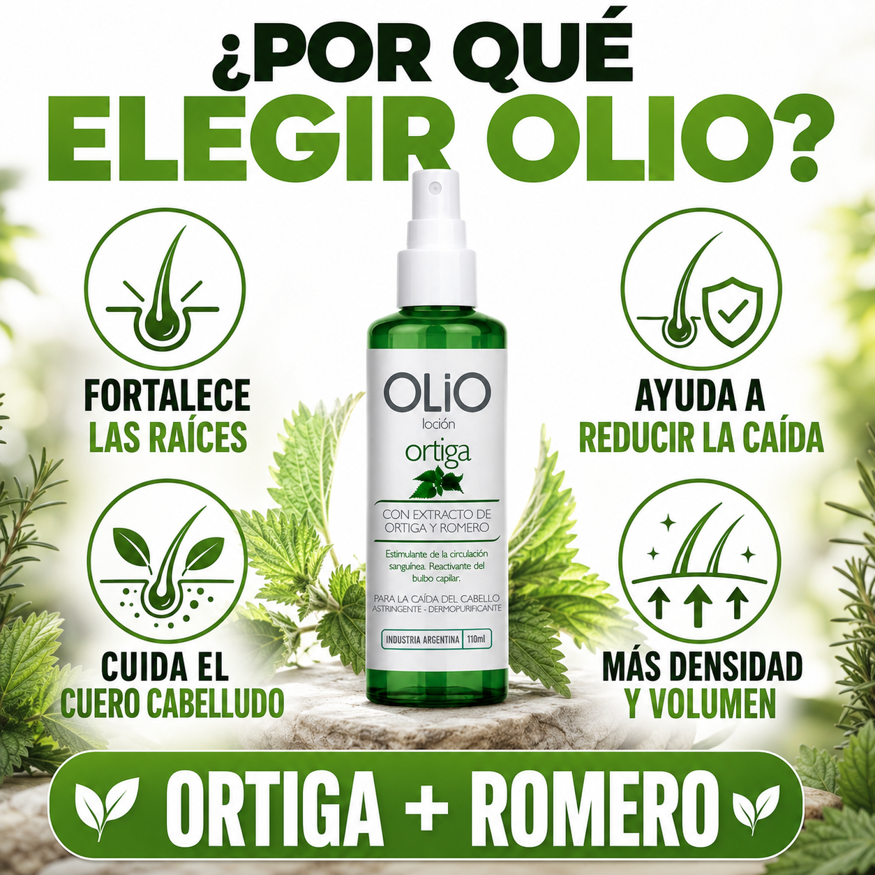 Loción Anticaída OLIO – Fórmula con Ortiga y Romero Oferta limitada 2x1!