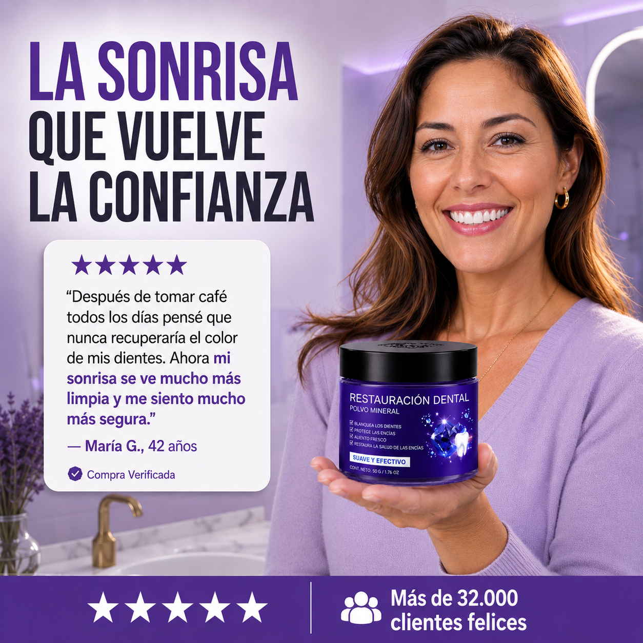 Polvo Mineral para Restauración Dental - Volvé a lucir una sonrisa más brillante con orgullo.