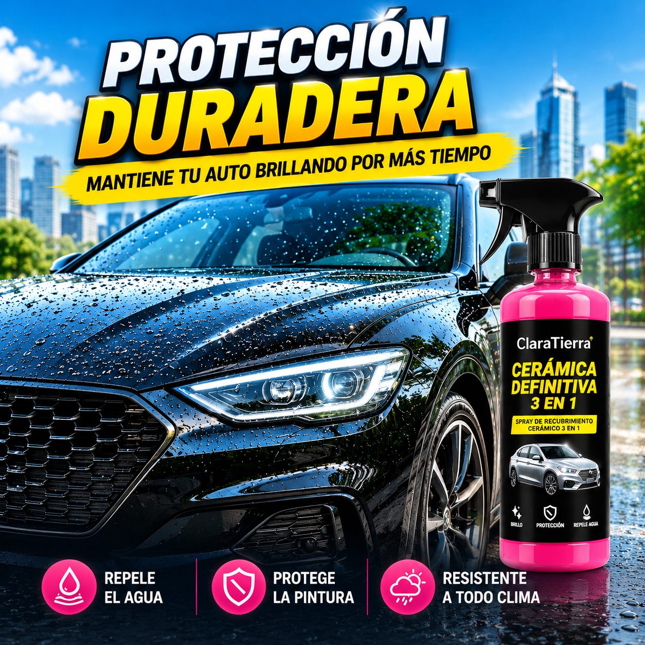 Cerámica Definitiva 3 en 1 - El brillo espejo y la protección cerámica que tu auto merece en solo minutos.