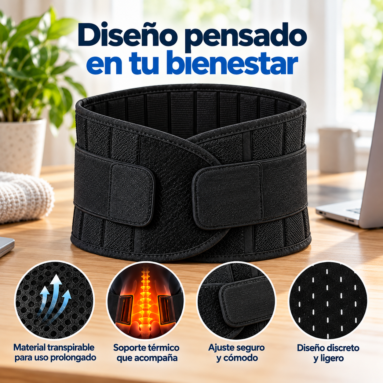 Cinturón de soporte térmico ajustable - Acompaña tu espalda todos los días