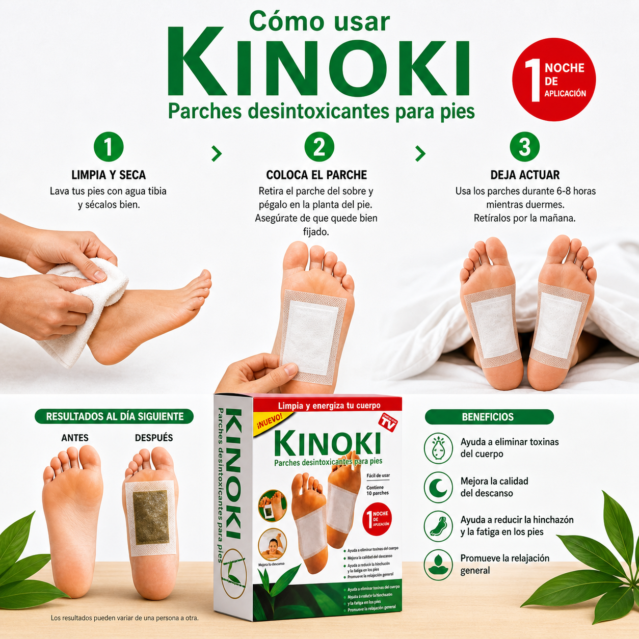 Kinoki Parches Detox para Pies - Dormí igual. Sentite completamente diferente.