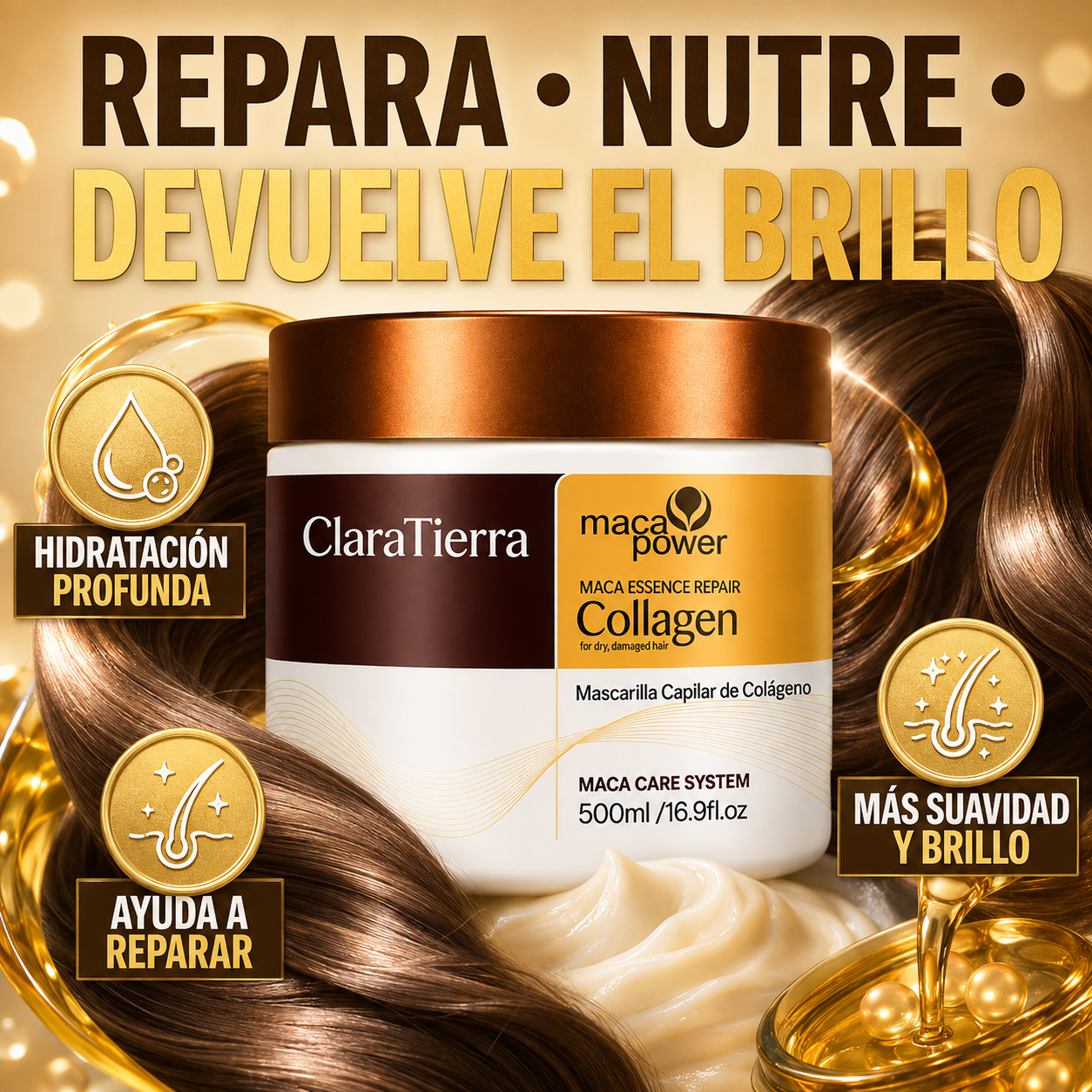 Mascarilla Capilar de Colágeno Maca Hair System - Repará, nutrí y devolvé el brillo a tu cabello.