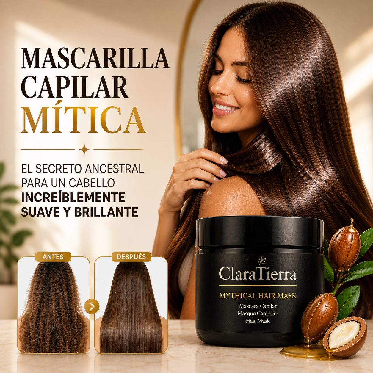 Mascarilla capilar mítica - transforma tu cabello seco y dañado en un cabello suave y brillante.