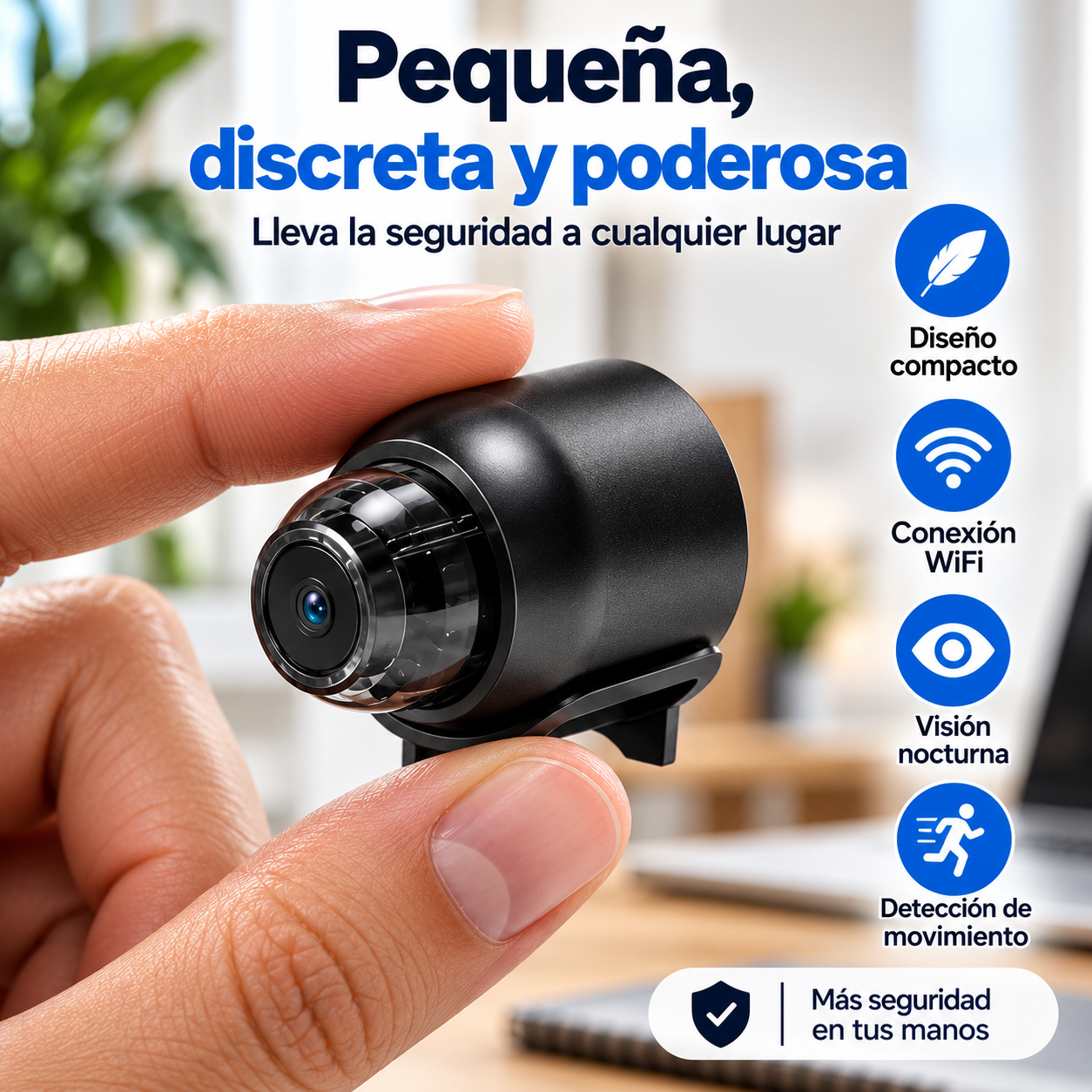 Minicámara WiFi inteligente: visión diurna y nocturna para una vigilancia discreta.