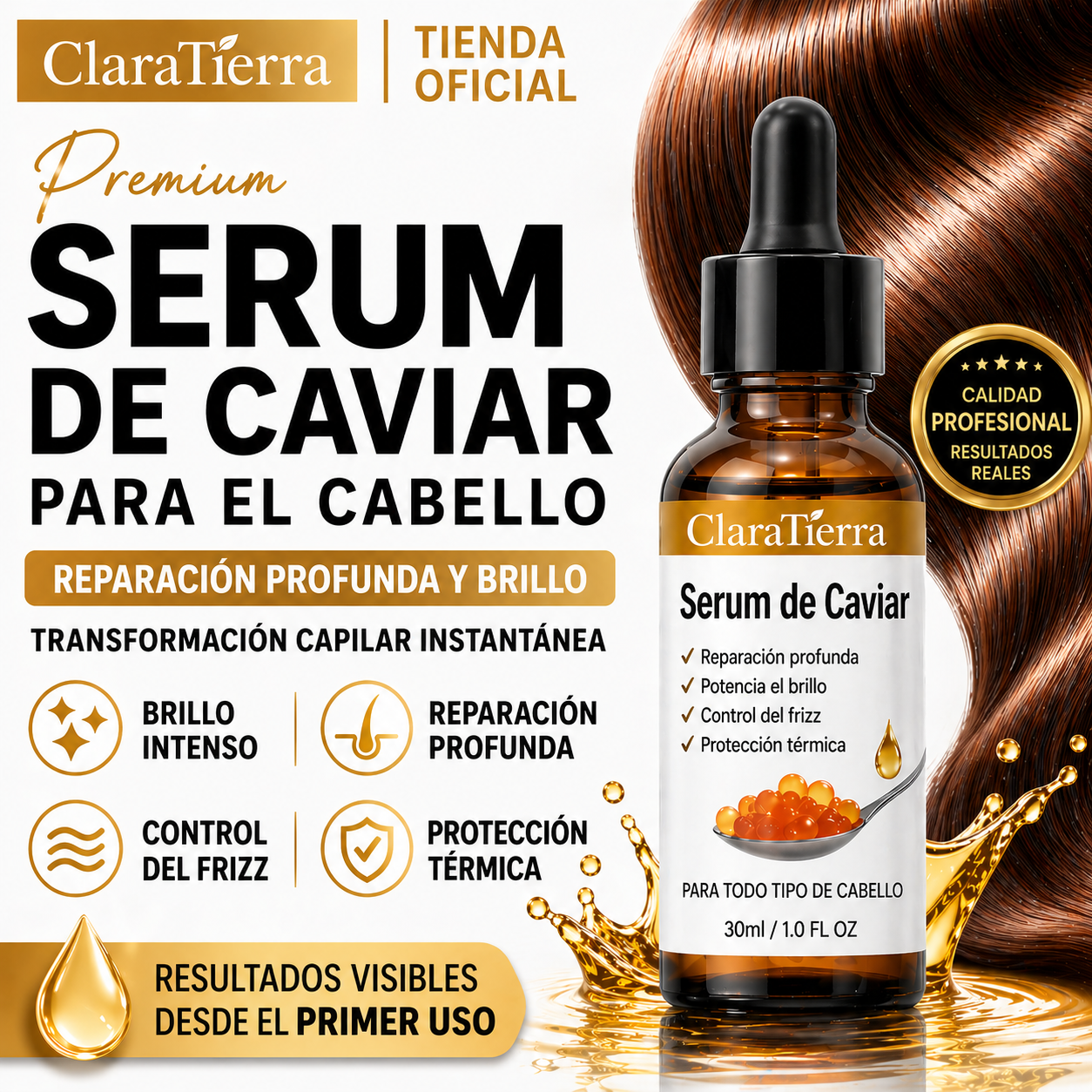 Sérum Capilar Revitalizante de Caviar – Reparación Profunda, Brillo y Transformación Instantánea del Cabello