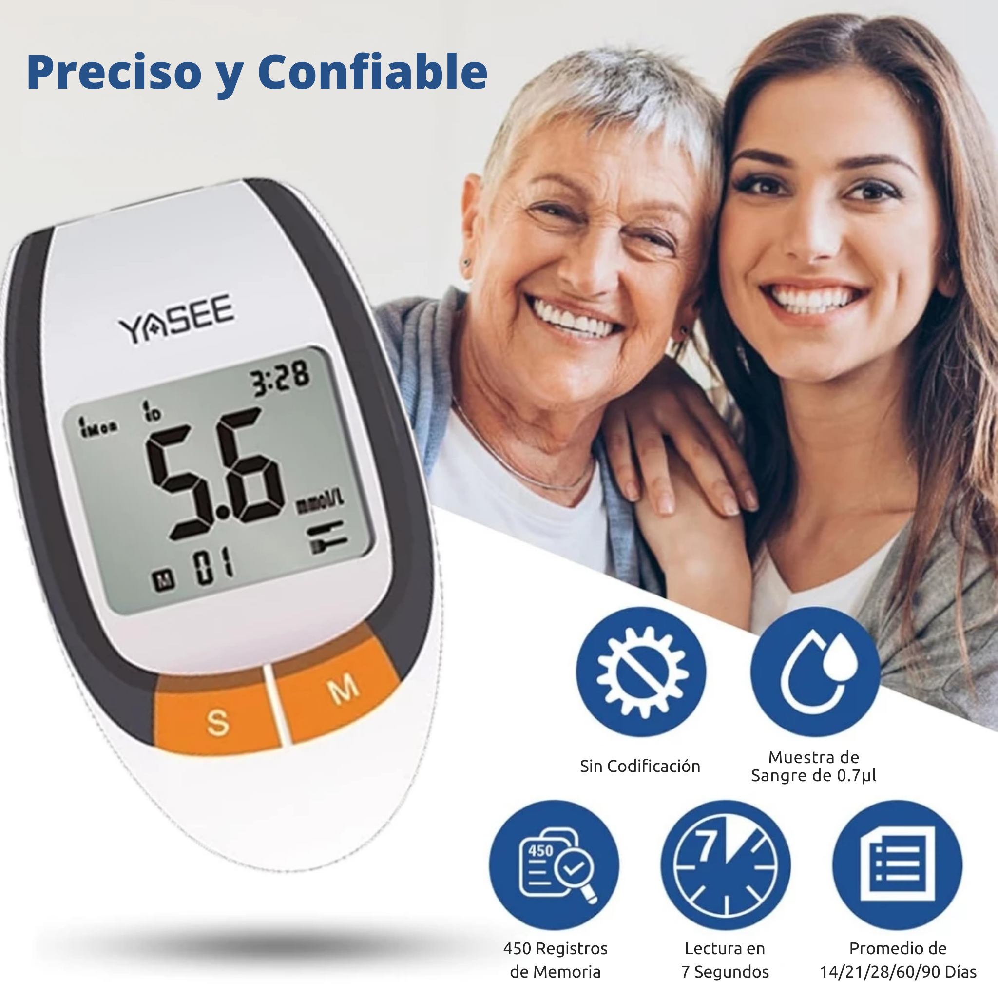 Medidor de Glucosa Completo – Kit con 50 Tiras + 50 Lancetas para Control de Azúcar en Sangre