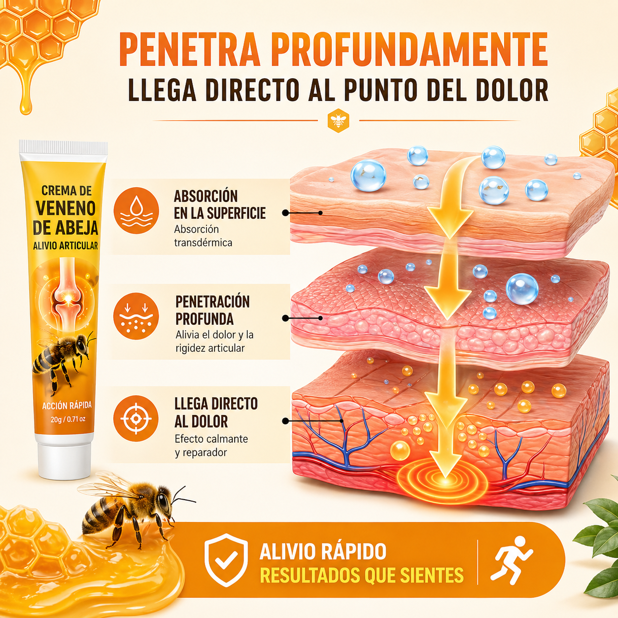 Crema de Veneno de Abeja para el Alivio Articular – Acción Rápida contra Artritis, Dolor Muscular y Rigidez