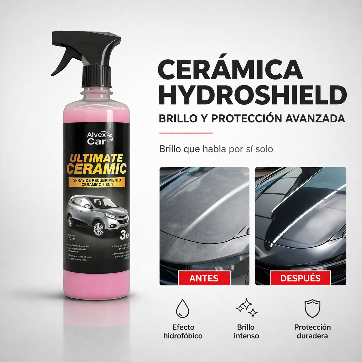 Cérámica HydroShield Spray – Recubrimiento nanocerámico avanzado para un brillo intenso y una protección duradera.