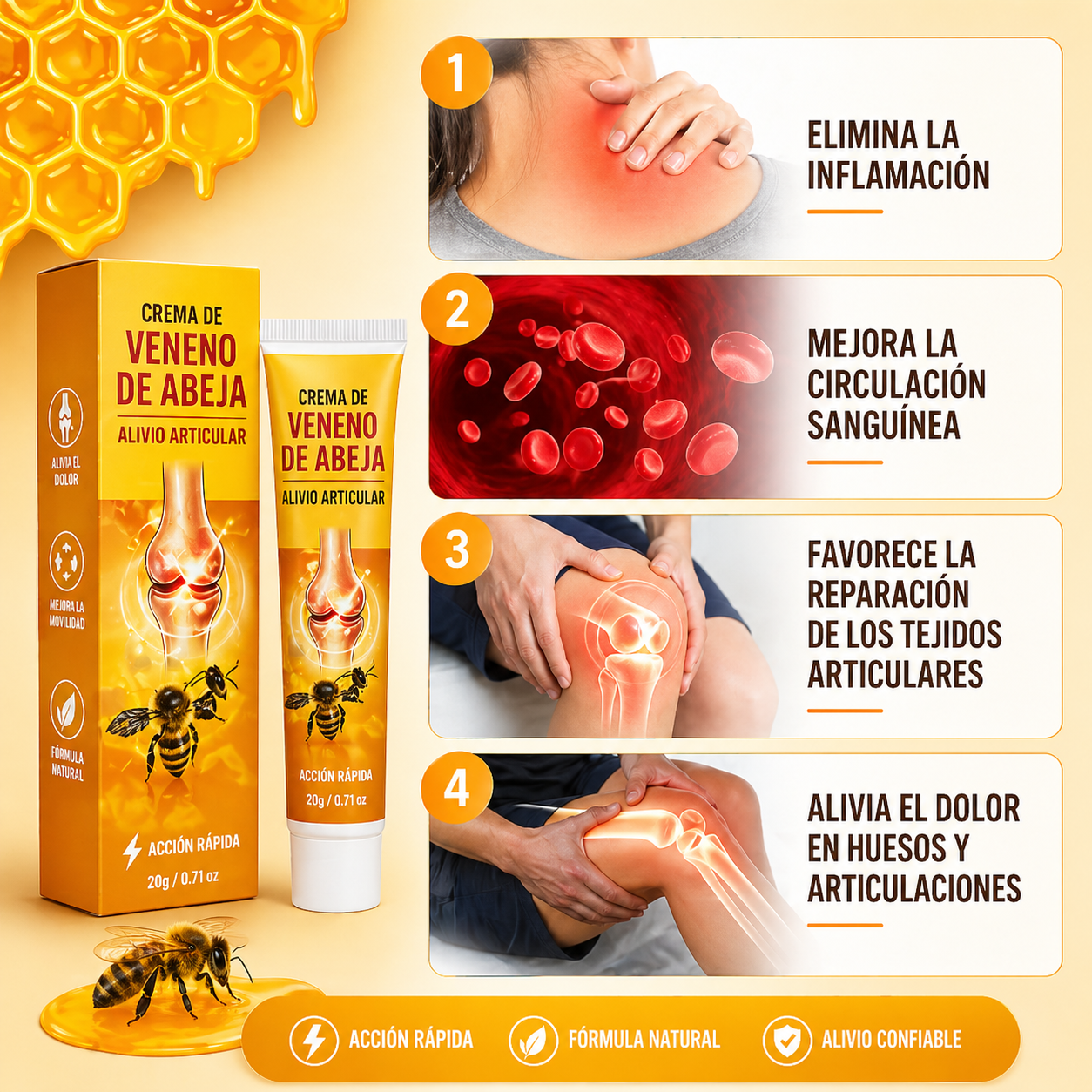 Crema de Veneno de Abeja para el Alivio Articular – Acción Rápida contra Artritis, Dolor Muscular y Rigidez