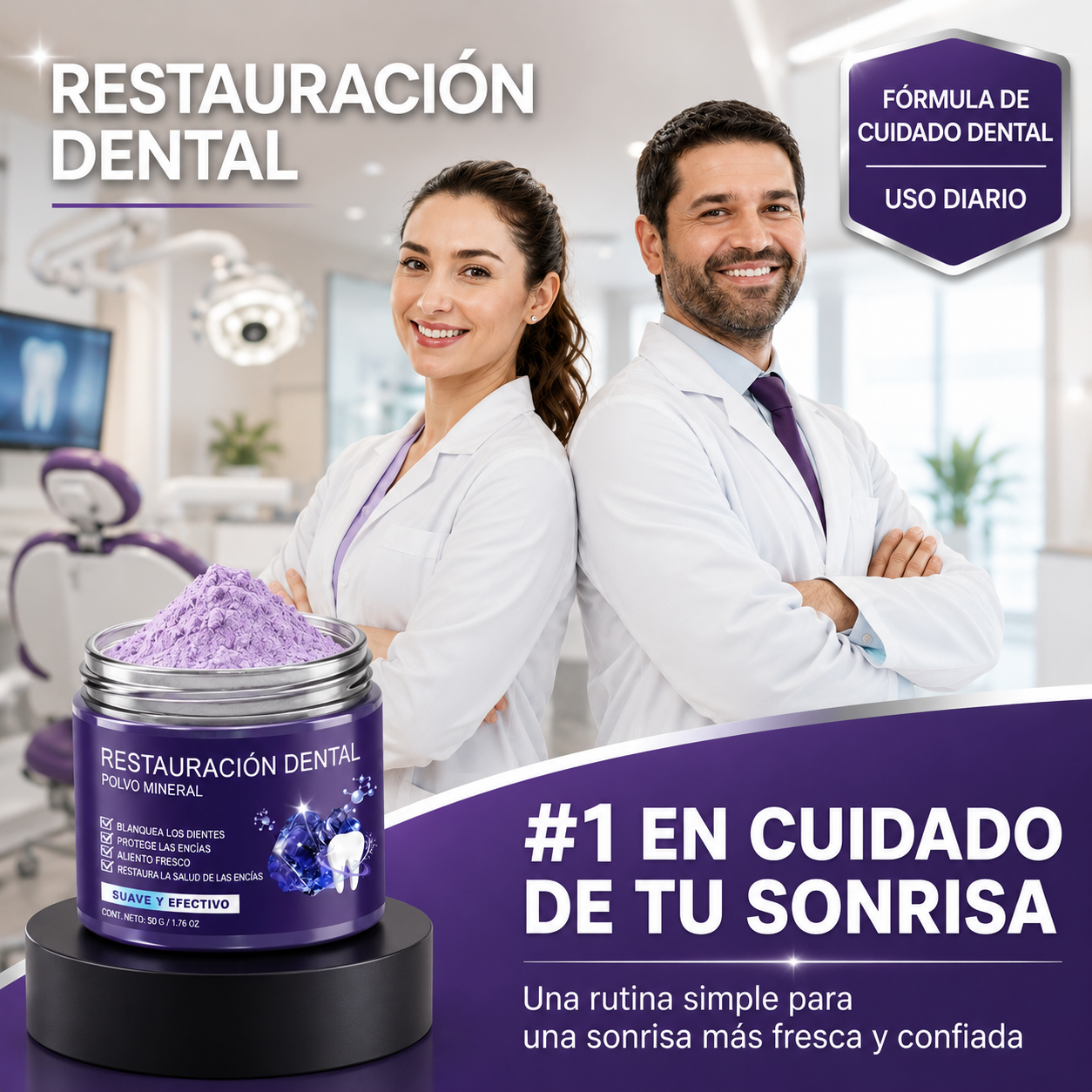 Polvo Mineral para Restauración Dental - Sonrisa más blanca y aliento fresco.