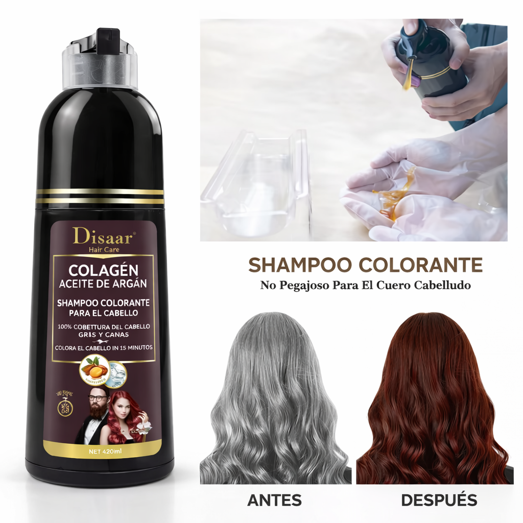 Disaar - Shampoo colorante rápido con colágeno y aceite de argán