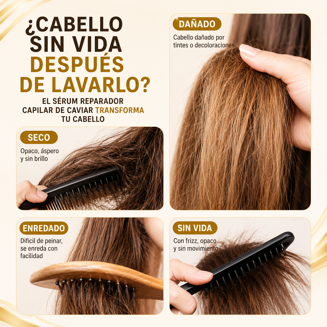 Sérum reparador capilar de caviar - revitaliza tu cabello seco, dañado y sin vida.