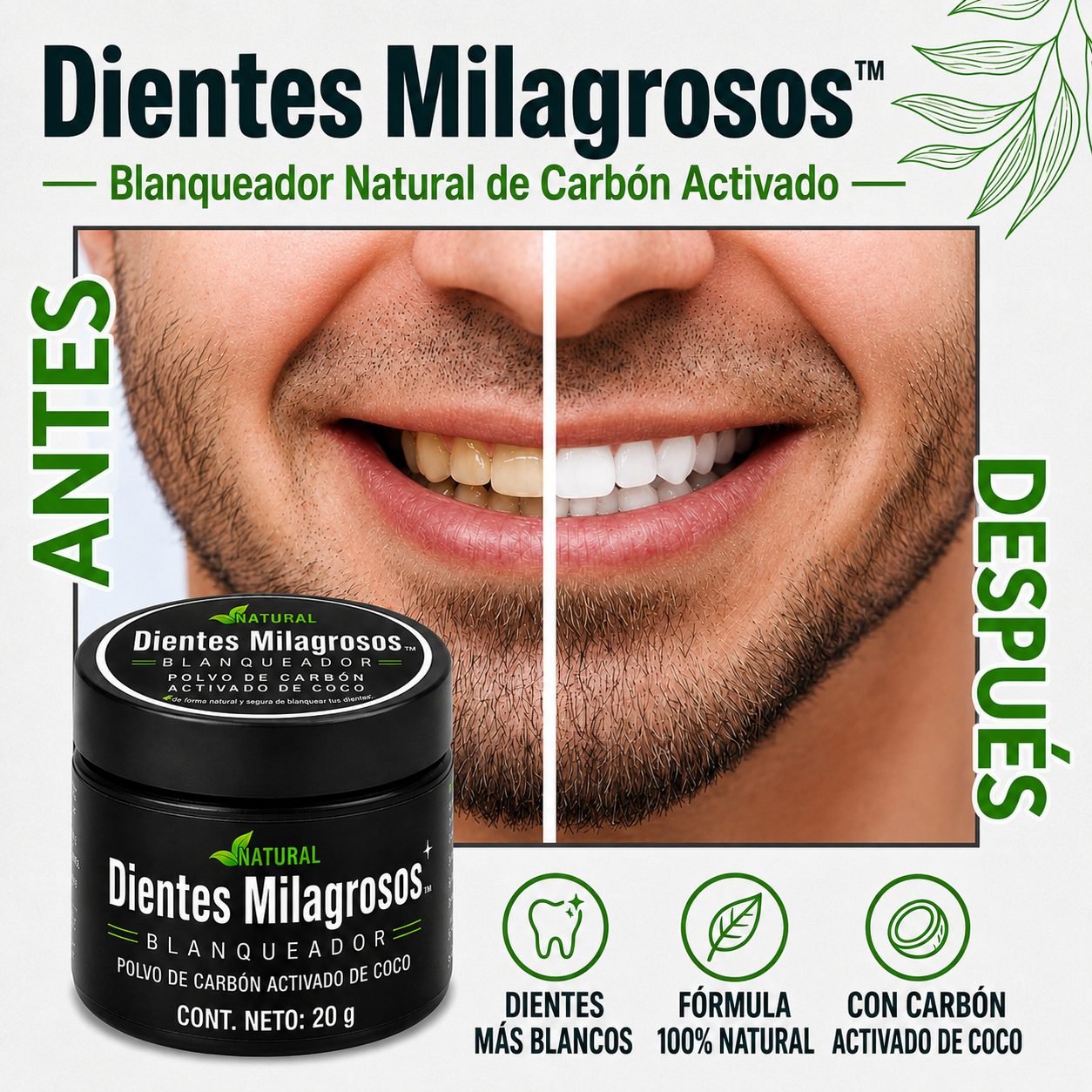 Dientes Milagrosos Blanqueador - Una sonrisa más limpia. Más confianza para vos.