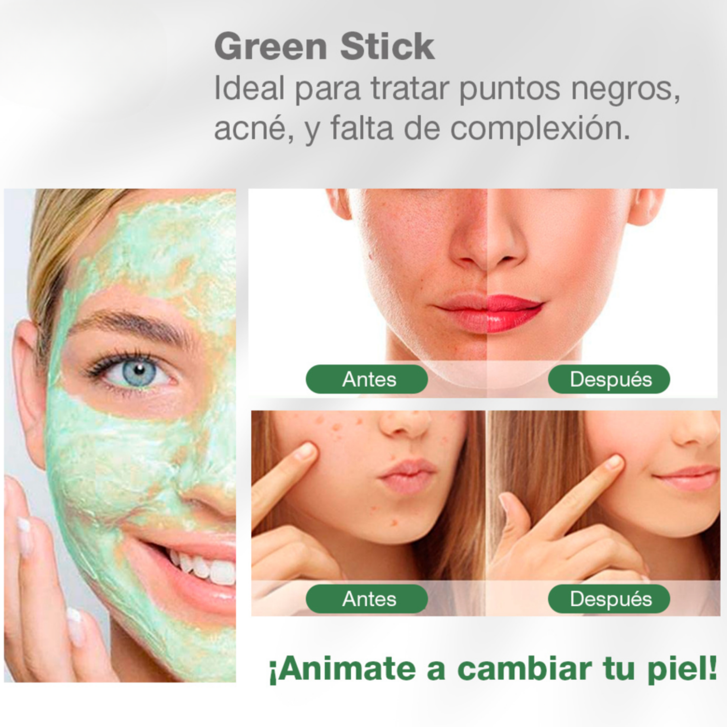 Crystal Skin™ Mascarilla Natural con Té Verde para una Piel Hidratada y Sin Imperfecciones