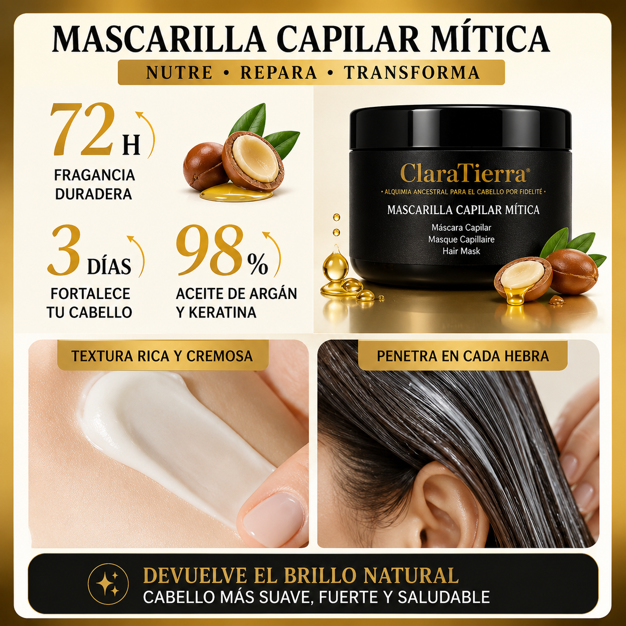 Mascarilla capilar mítica - transforma tu cabello seco y dañado en un cabello suave y brillante.