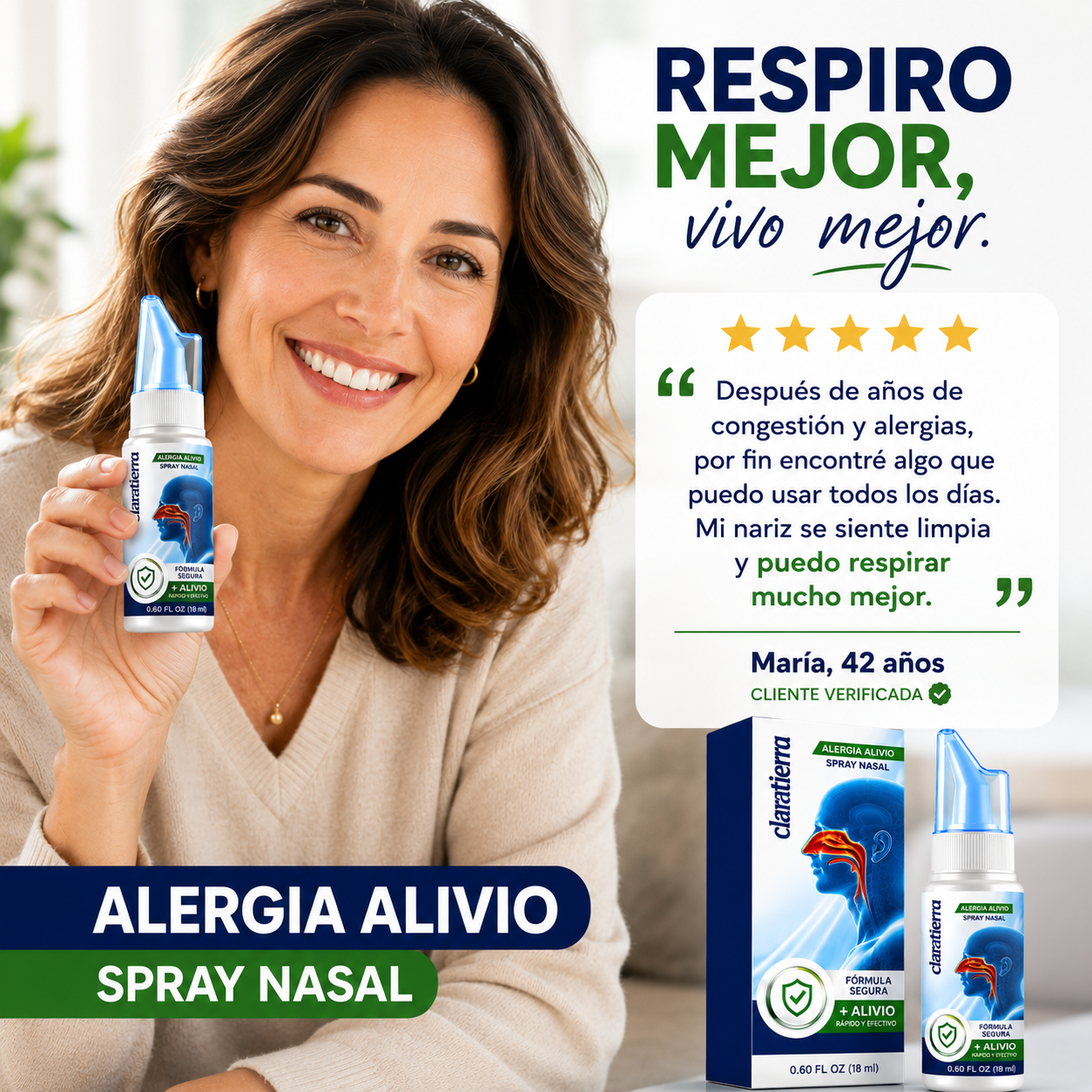 Spray Nasal para Alivio de Alergias — Alivio Rápido por 12 Horas