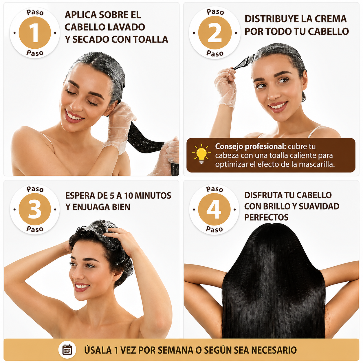 Mascarilla capilar de colágeno: reparación profunda y brillo sedoso desde la primera aplicación.