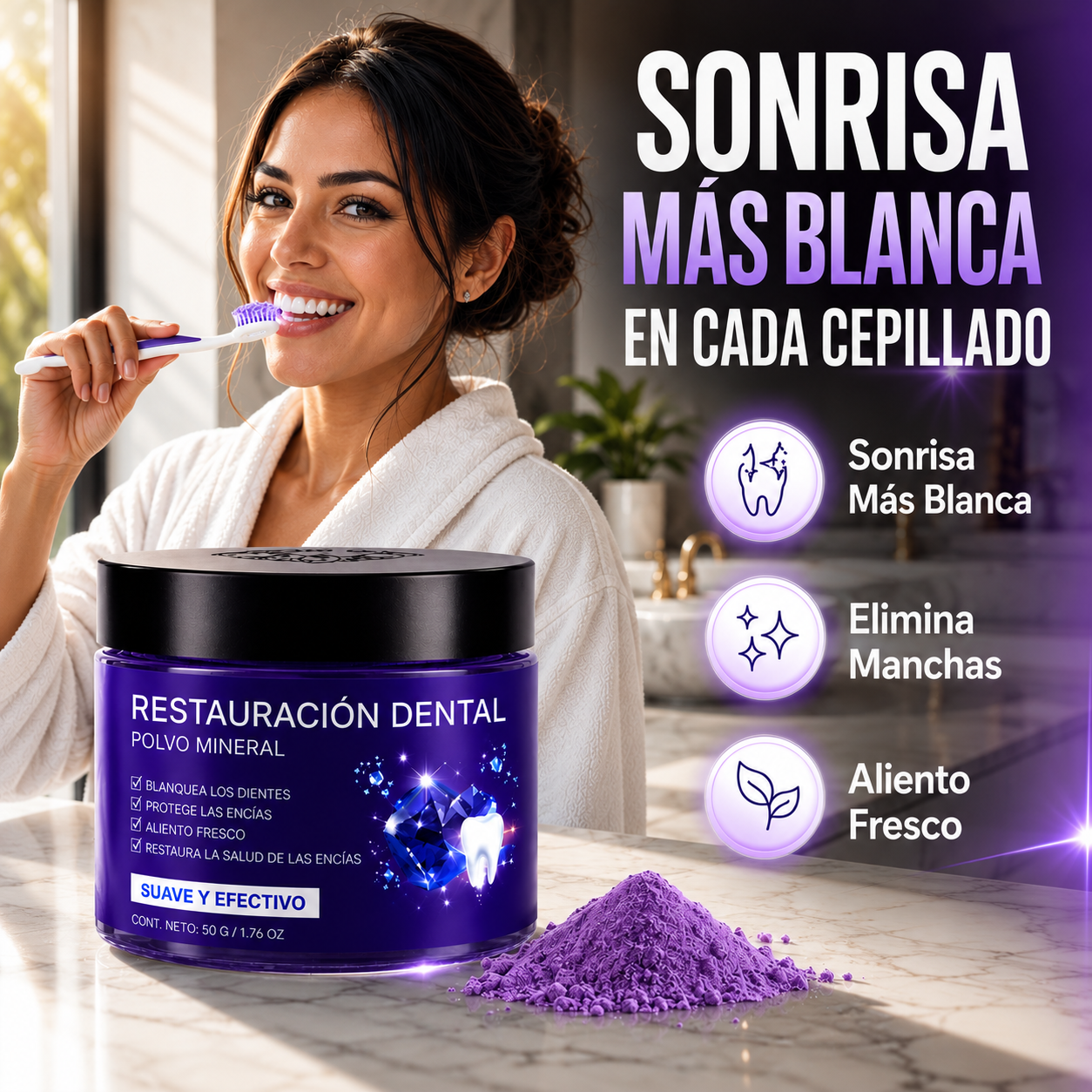 Polvo Mineral para Restauración Dental - Volvé a lucir una sonrisa más brillante con orgullo.