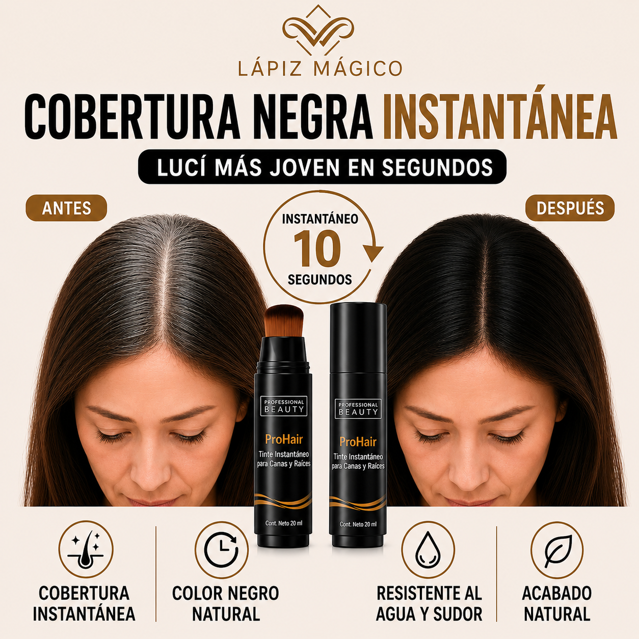 Lápiz Mágico: Cobertura Negra Instantánea en Segundos, Sin Tinte ni Manchas