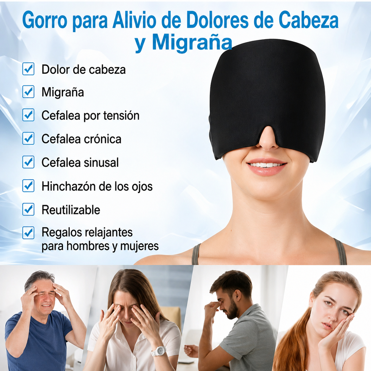 NeuroCool Gorra para el Alivio de la Migraña – Terapia de Enfriamiento Instantáneo para el Dolor de Cabeza y el Estrés