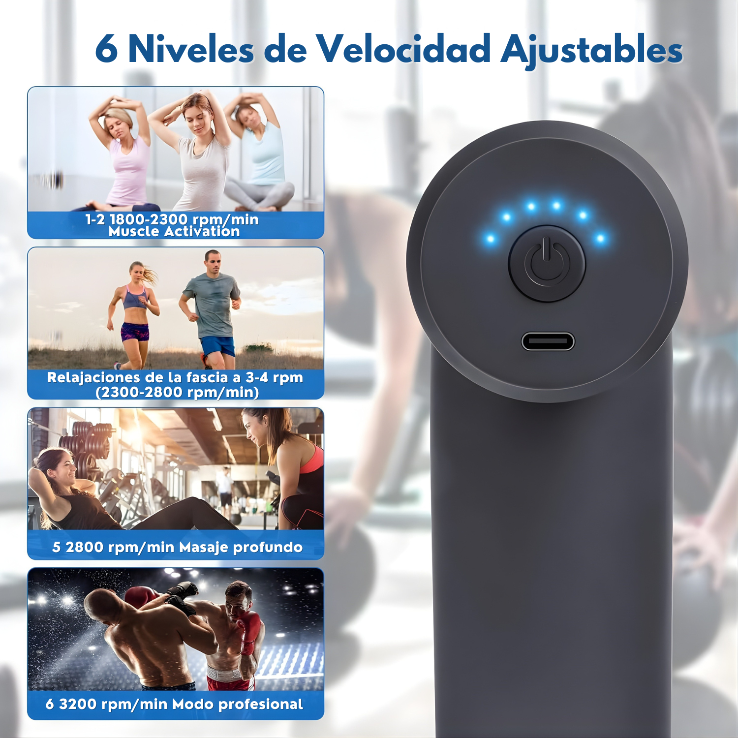 Pistola de masaje 4 en 1: Recuperación muscular profesional en casa