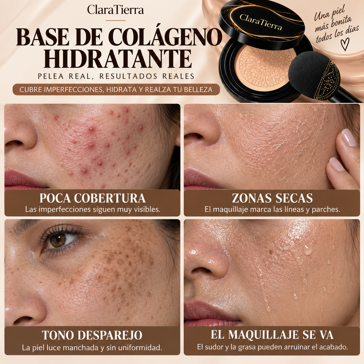 Base de Colágeno Hidratante - Cobertura Perfecta. Hidratación Profunda. Piel Radiante Todo el Día.