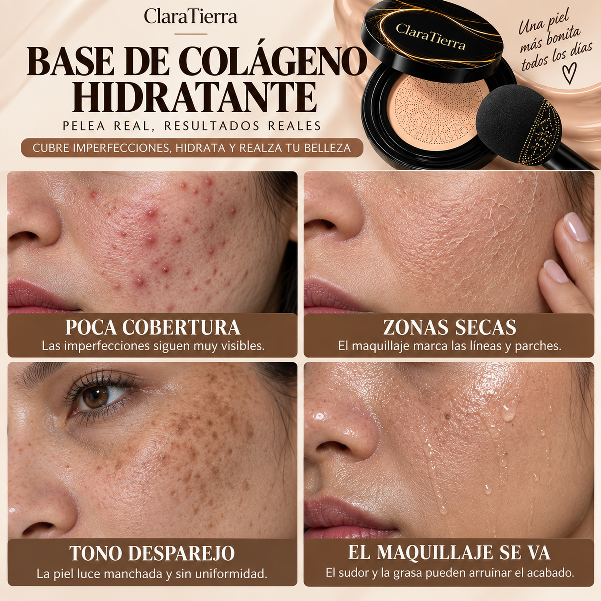 Base de Colágeno Hidratante - Cobertura Perfecta. Hidratación Profunda. Piel Radiante Todo el Día.