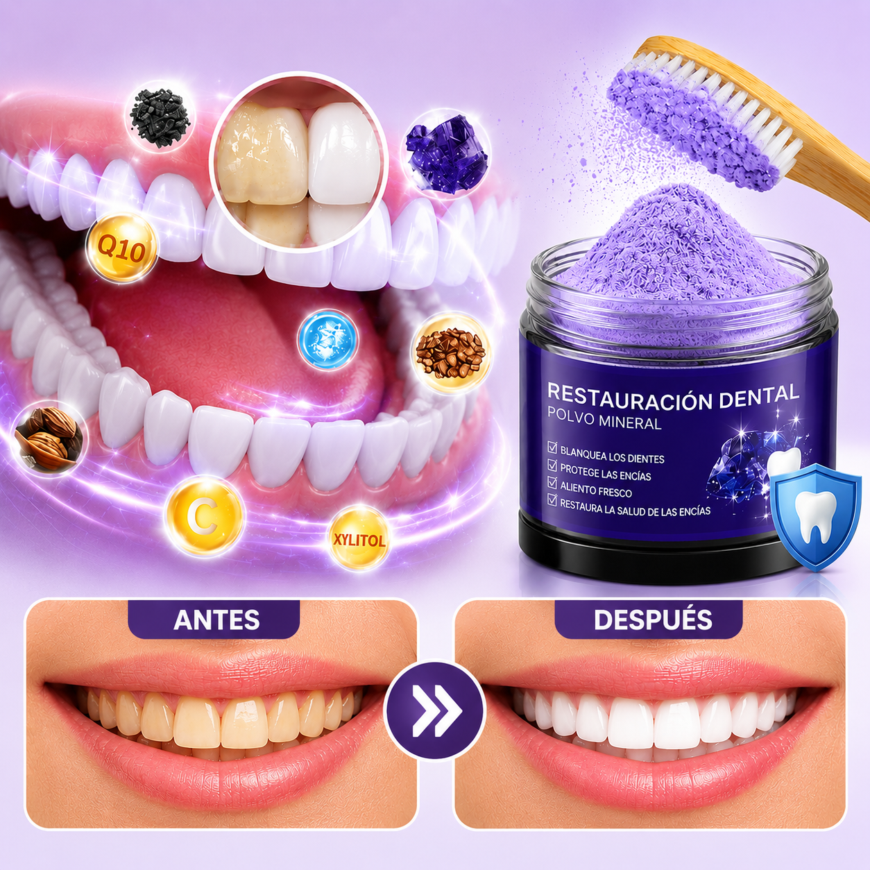 Polvo Mineral para Restauración Dental - Sonrisa más blanca y aliento fresco.