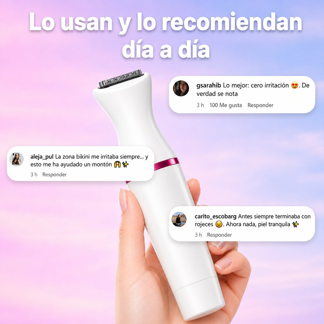 Depiladora eléctrica con cabezales intercambiables para rostro y cuerpo