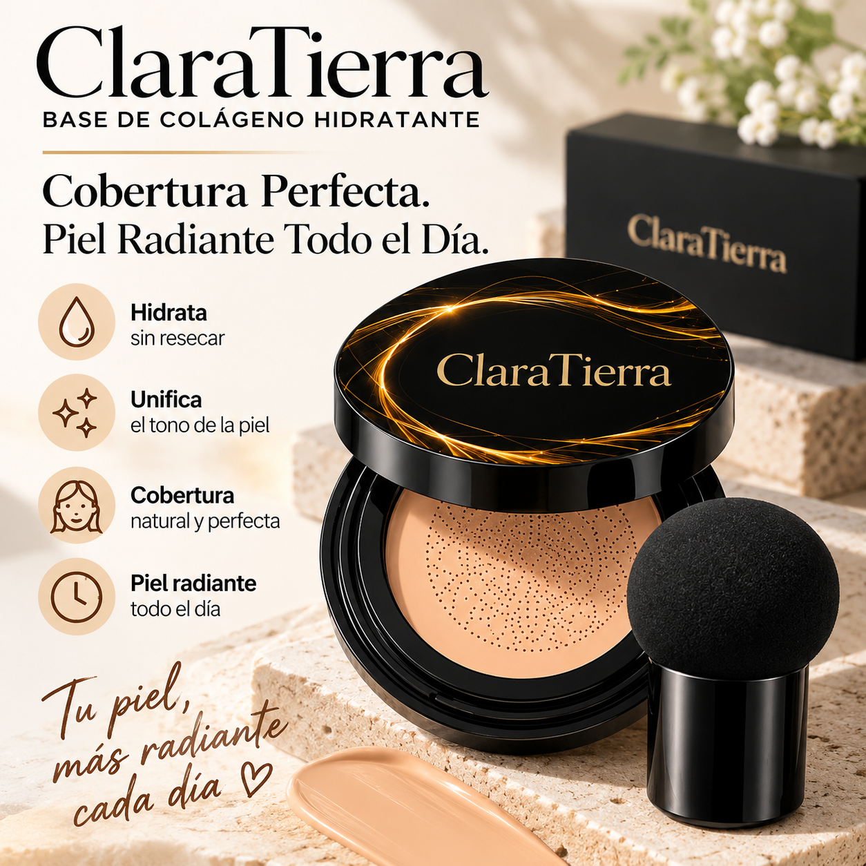 Base de Colágeno Hidratante - Cobertura Perfecta. Hidratación Profunda. Piel Radiante Todo el Día.