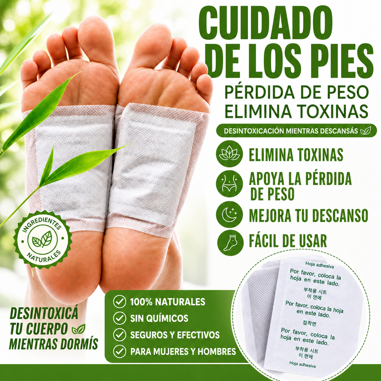 Kinoki Parches Detox para Pies - Dormí igual. Sentite completamente diferente.