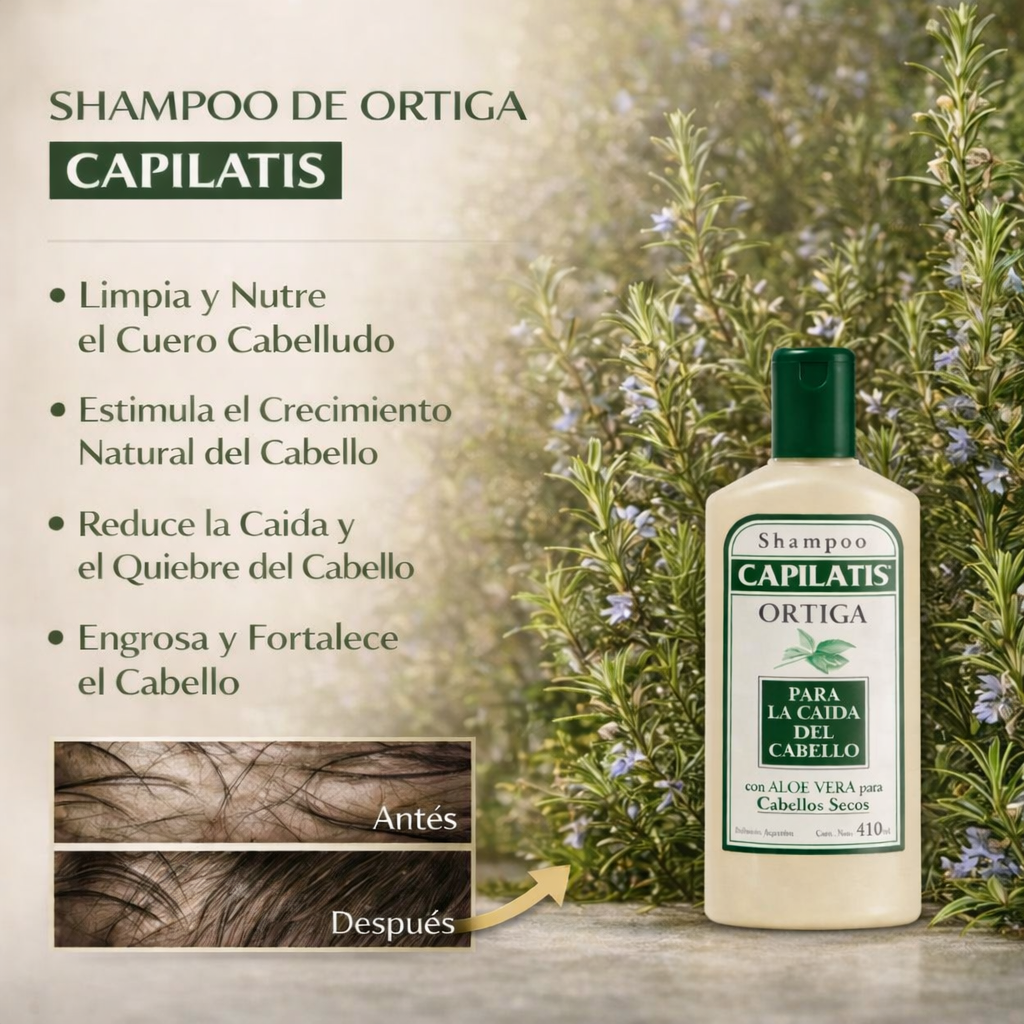 Capilatis Shampoo de Ortiga + Aloe Vera - Recuperación capilar con efecto boost en el folículo