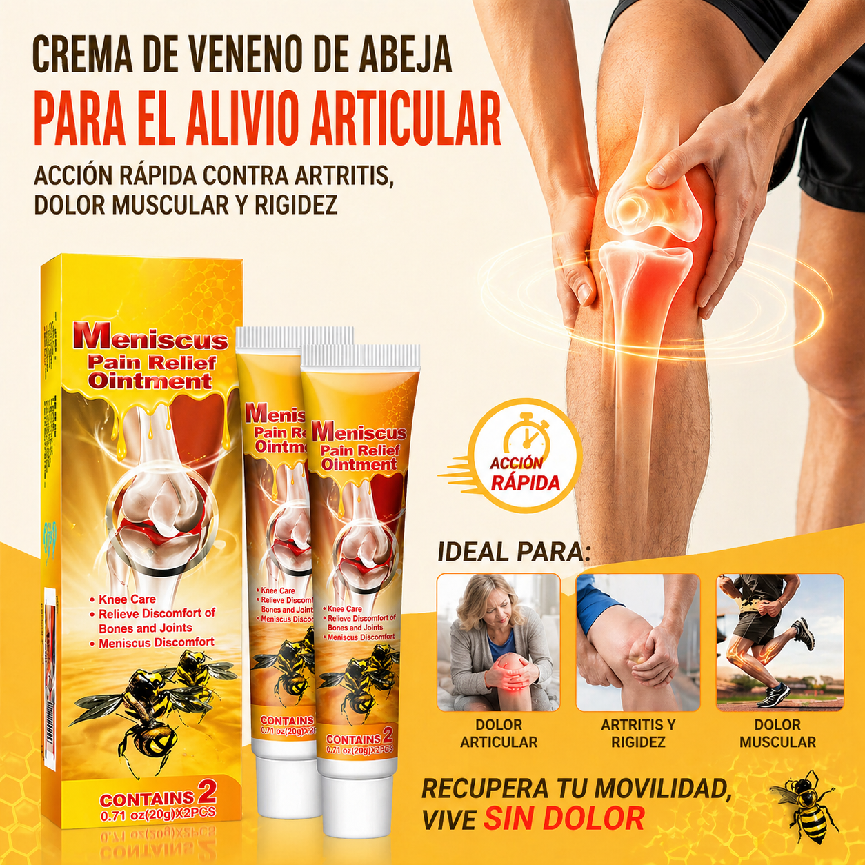 Crema de Veneno de Abeja para el Alivio Articular – Acción Rápida contra Artritis, Dolor Muscular y Rigidez