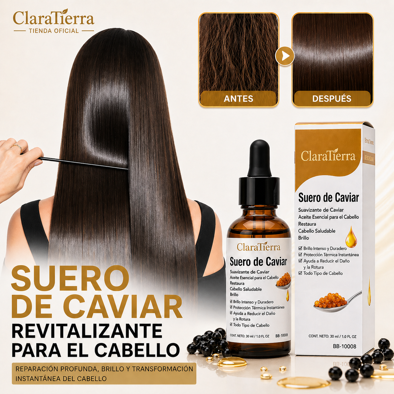 Sérum Capilar Revitalizante de Caviar – Reparación Profunda, Brillo y Transformación Instantánea del Cabello