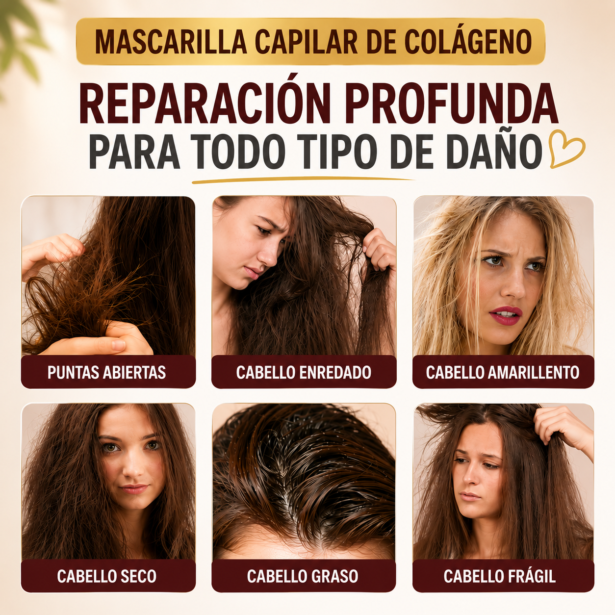 Mascarilla capilar de colágeno: reparación profunda y brillo sedoso desde la primera aplicación.