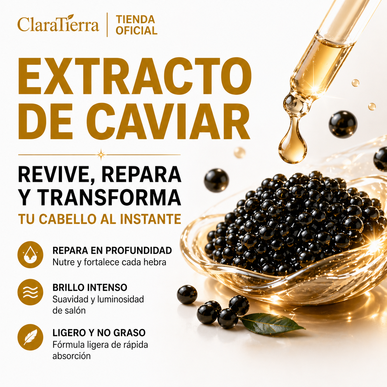 Sérum Capilar Revitalizante de Caviar – Reparación Profunda, Brillo y Transformación Instantánea del Cabello