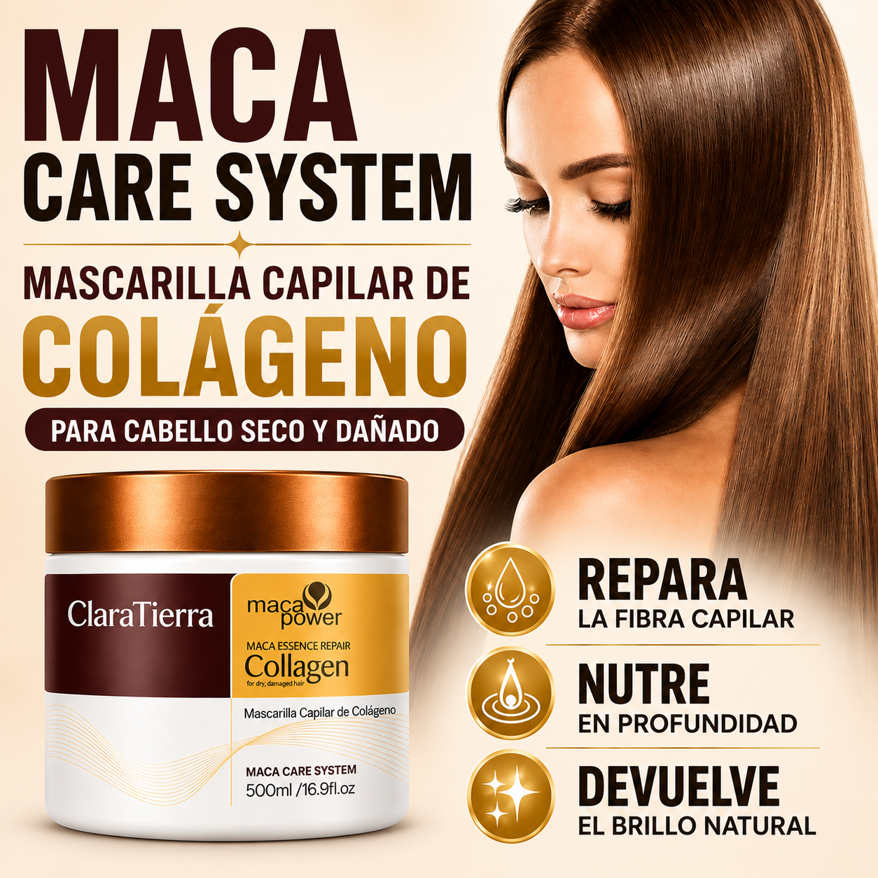 Mascarilla capilar de colágeno: reparación profunda y brillo sedoso desde la primera aplicación.