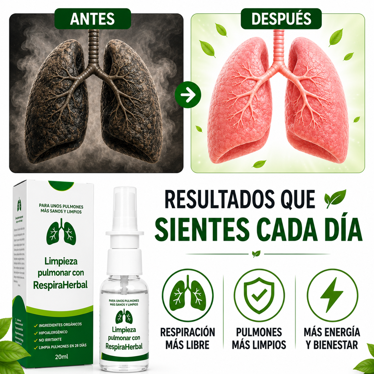 Limpieza pulmonar herbal Respira: ¡Respire libremente de nuevo sin congestión, tos ni molestias respiratorias!