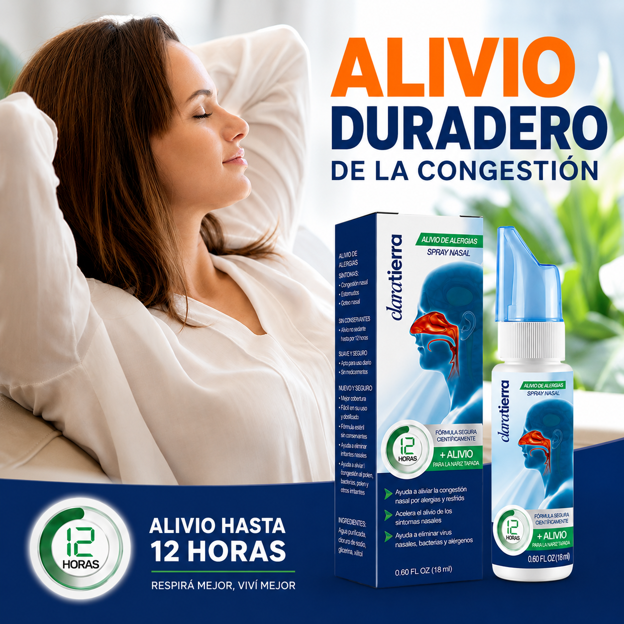 Spray Nasal para Alivio de Alergias — Alivio Rápido por 12 Horas