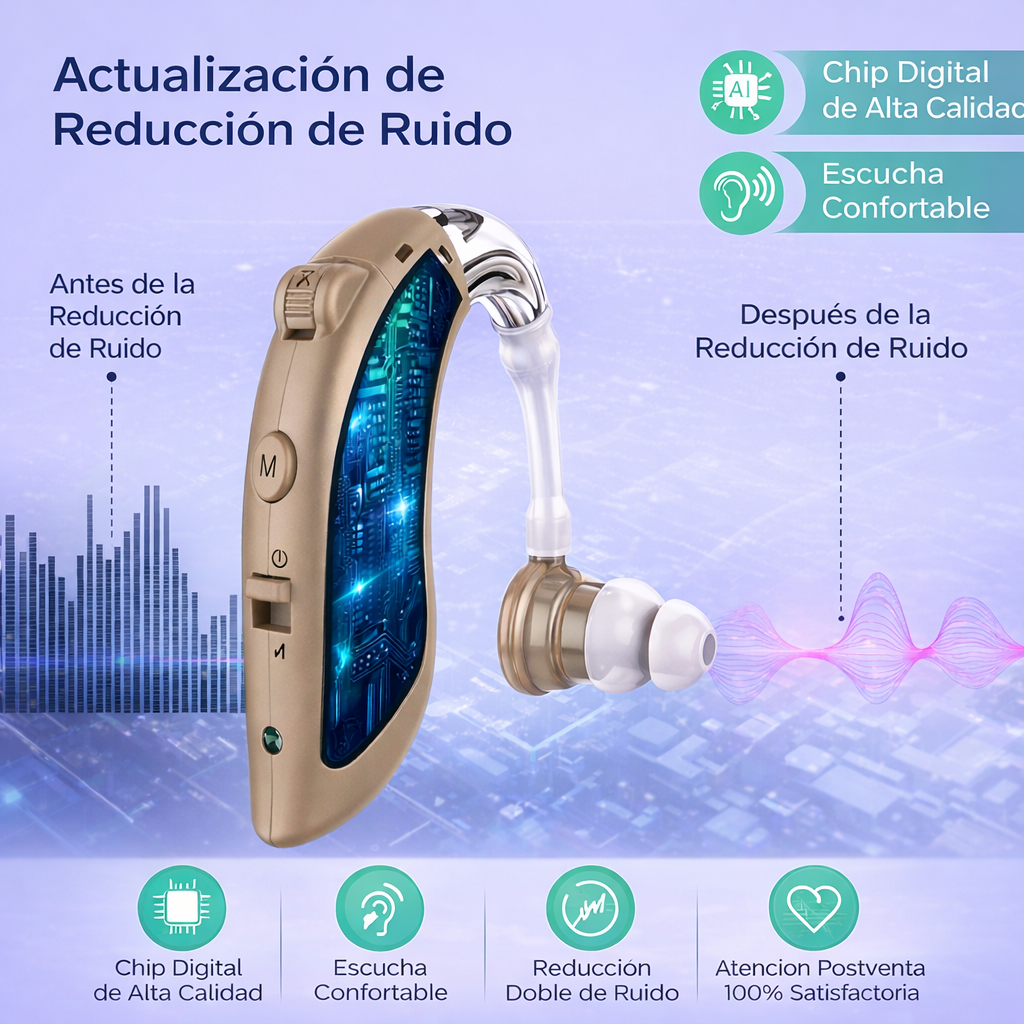Audífono Digital  — amplificador de sonido digital BTE portátil para personas mayores con pérdida auditiva
