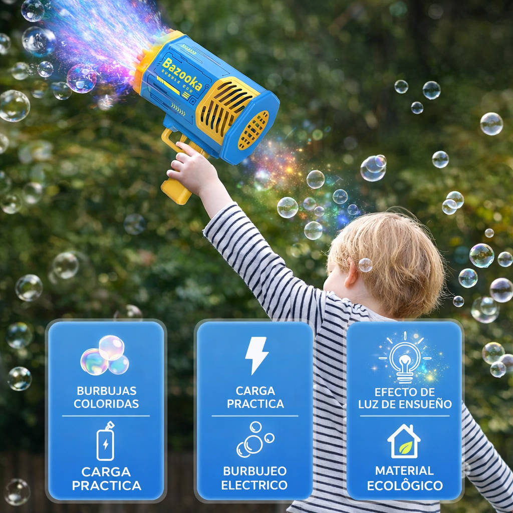 Pistola  Rocket Burbujas Automática para Niños
