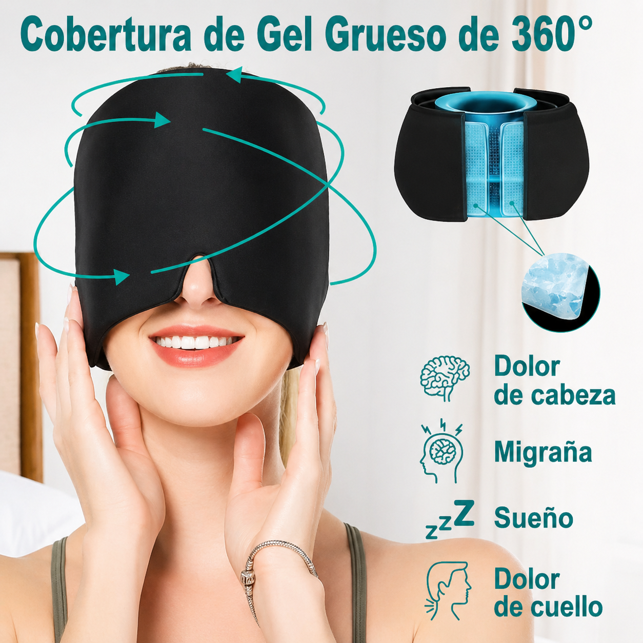 NeuroCool Gorra para el Alivio de la Migraña – Terapia de Enfriamiento Instantáneo para el Dolor de Cabeza y el Estrés