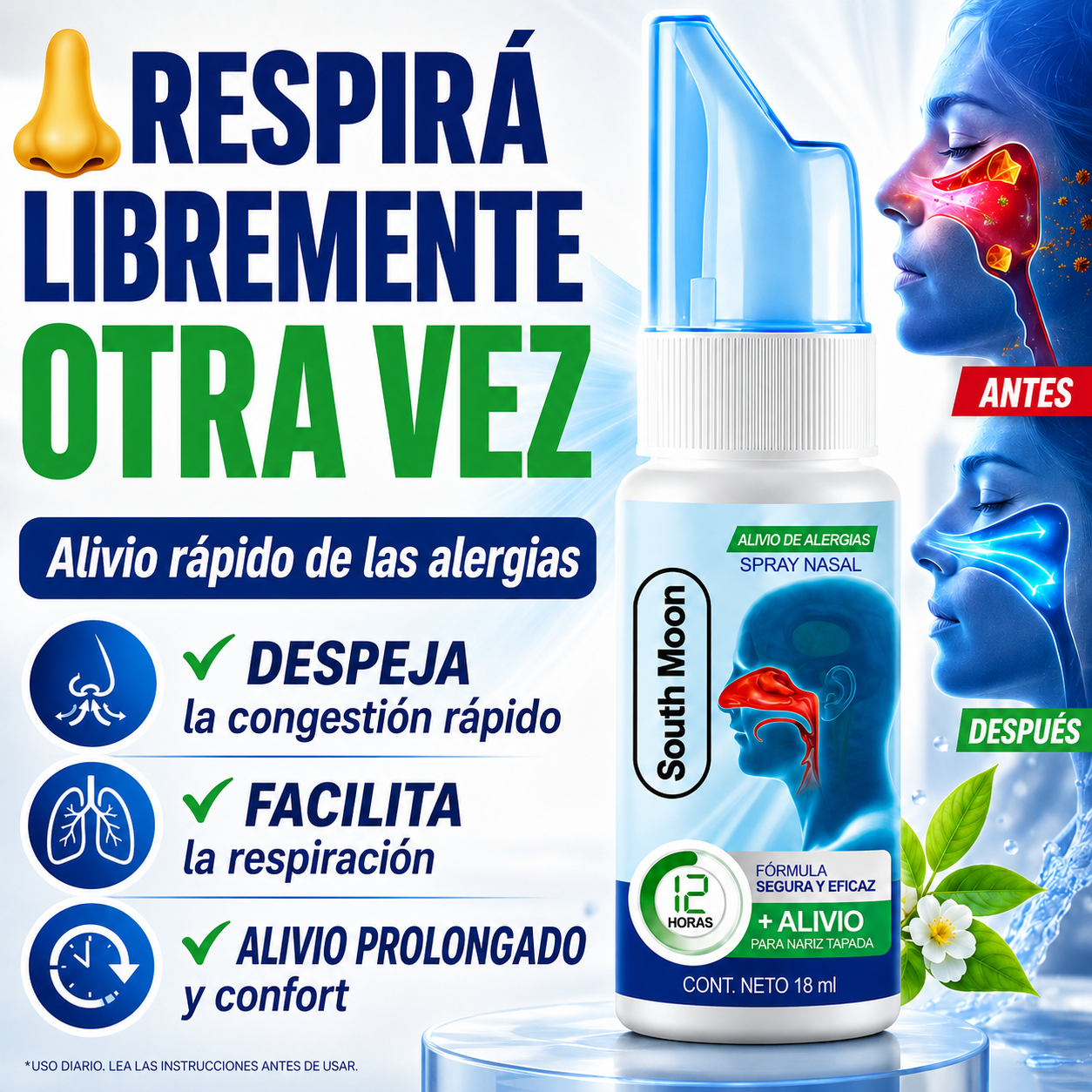 Spray Nasal para el Alivio de las Alergias – Alivio Rápido por Hasta 12 Horas
