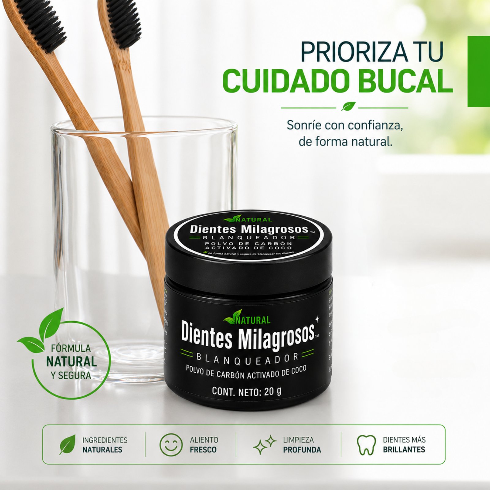 Dientes Milagrosos Blanqueador - Una sonrisa más limpia. Más confianza para vos.