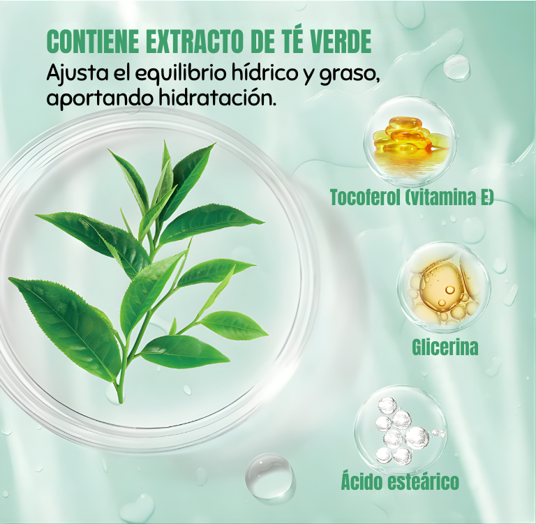 Mascarilla de té verde en barra: desintoxica y brilla al instante